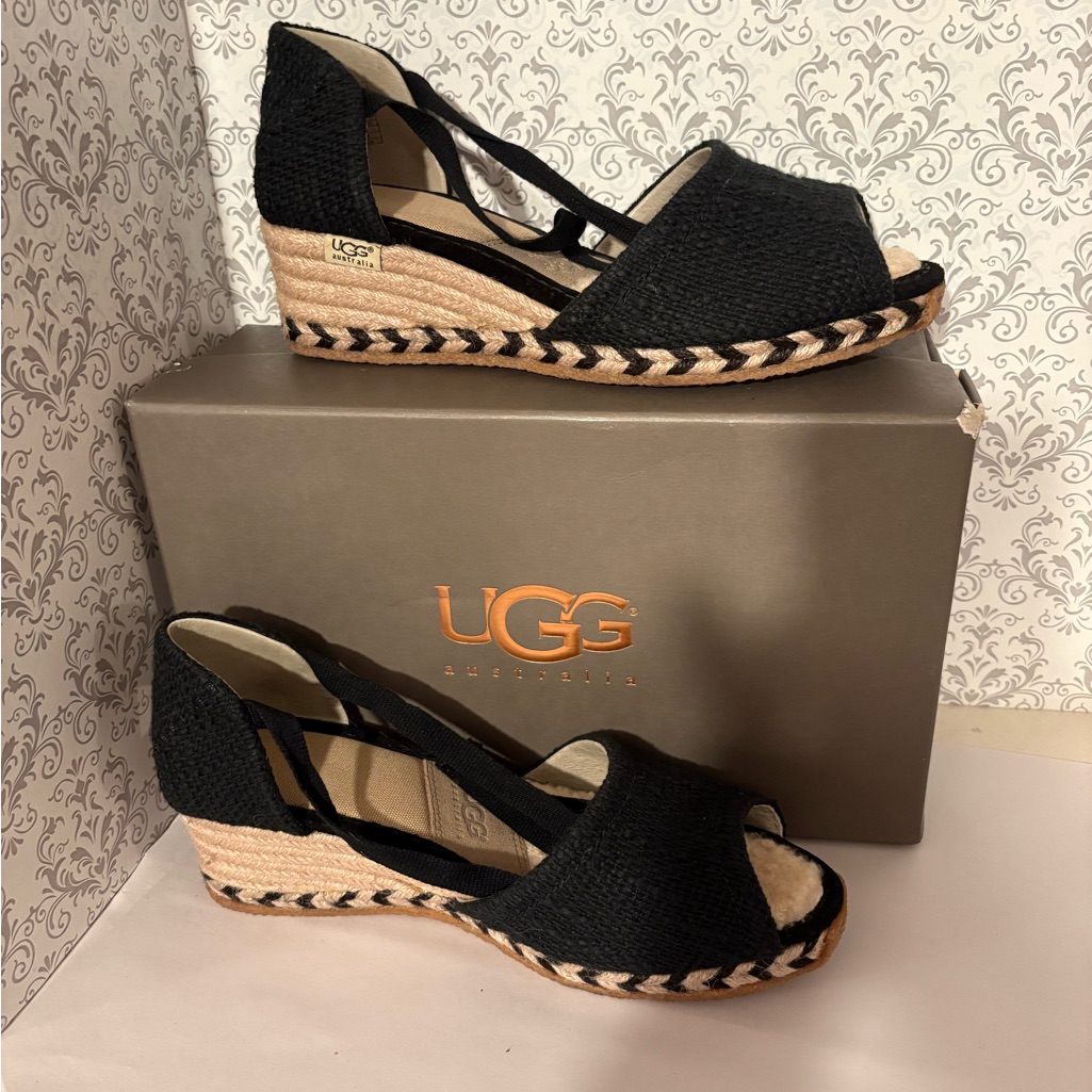 Ugg Black And Cream Espadrille Wedges